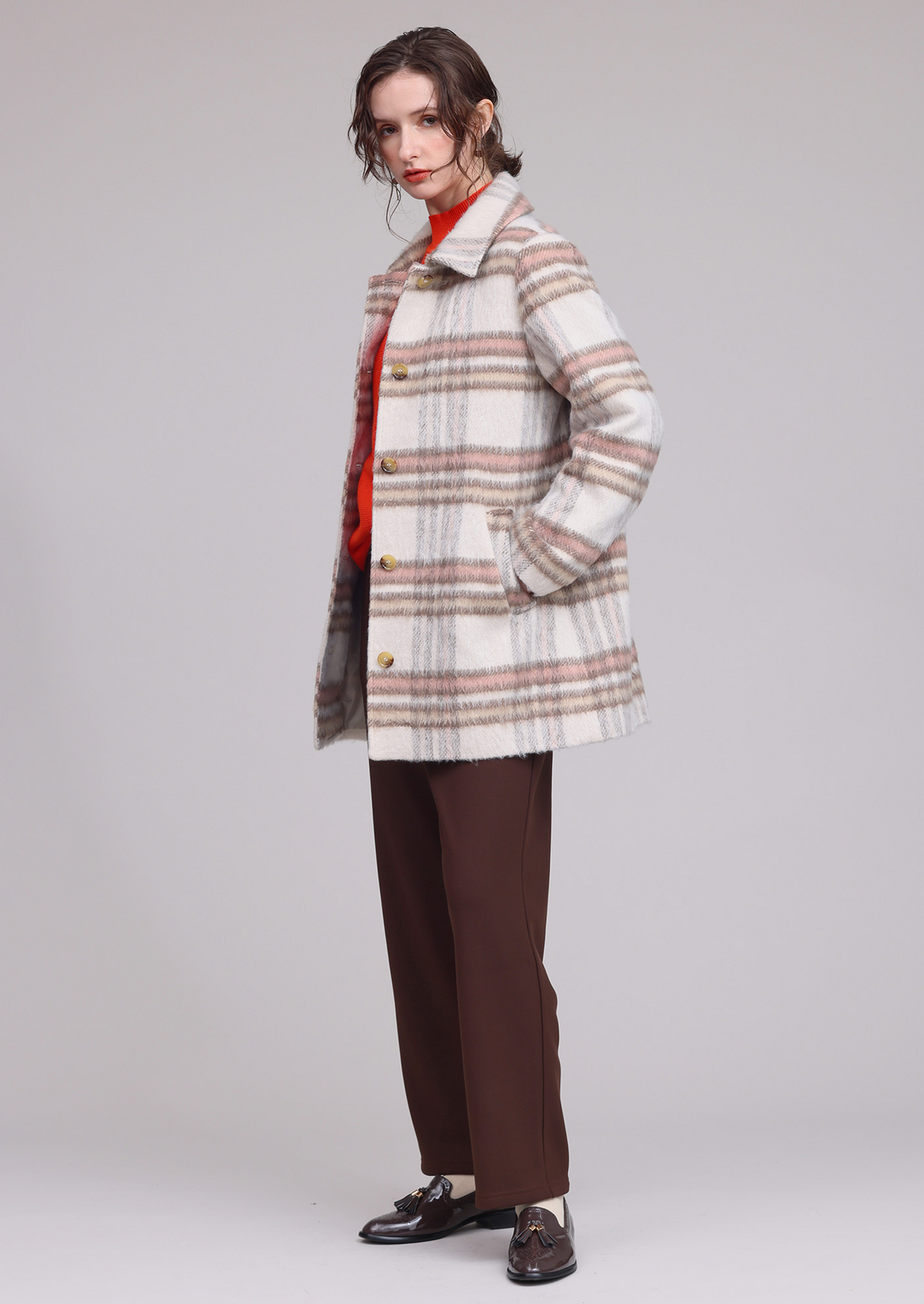 格子柄ステンカラーコート 751-4432