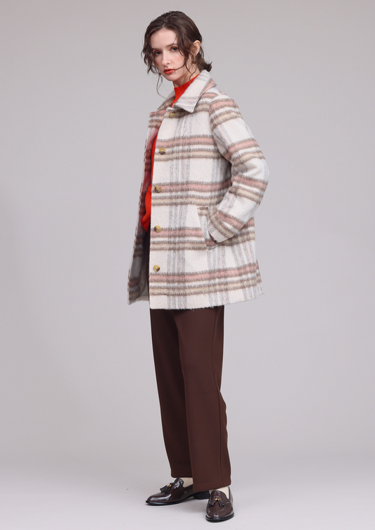 格子柄ステンカラーコート 751-4432