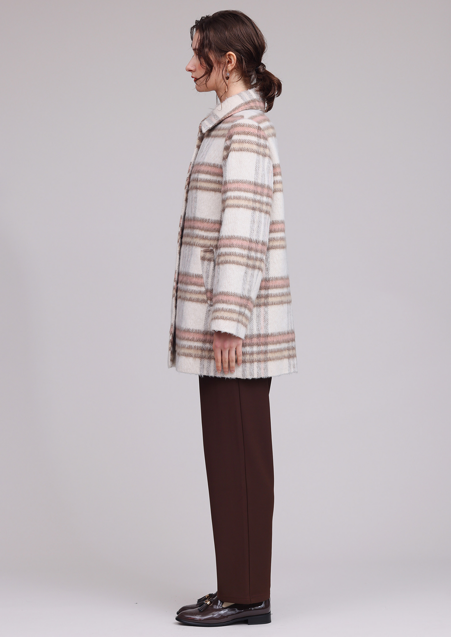 格子柄ステンカラーコート 751-4432