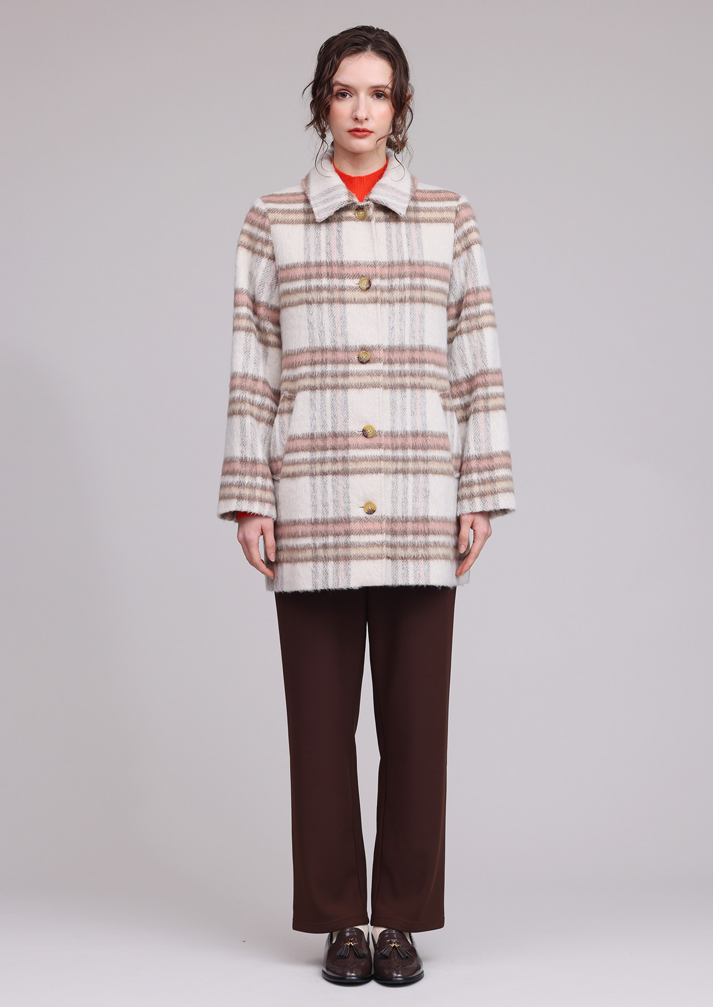 格子柄ステンカラーコート 751-4432